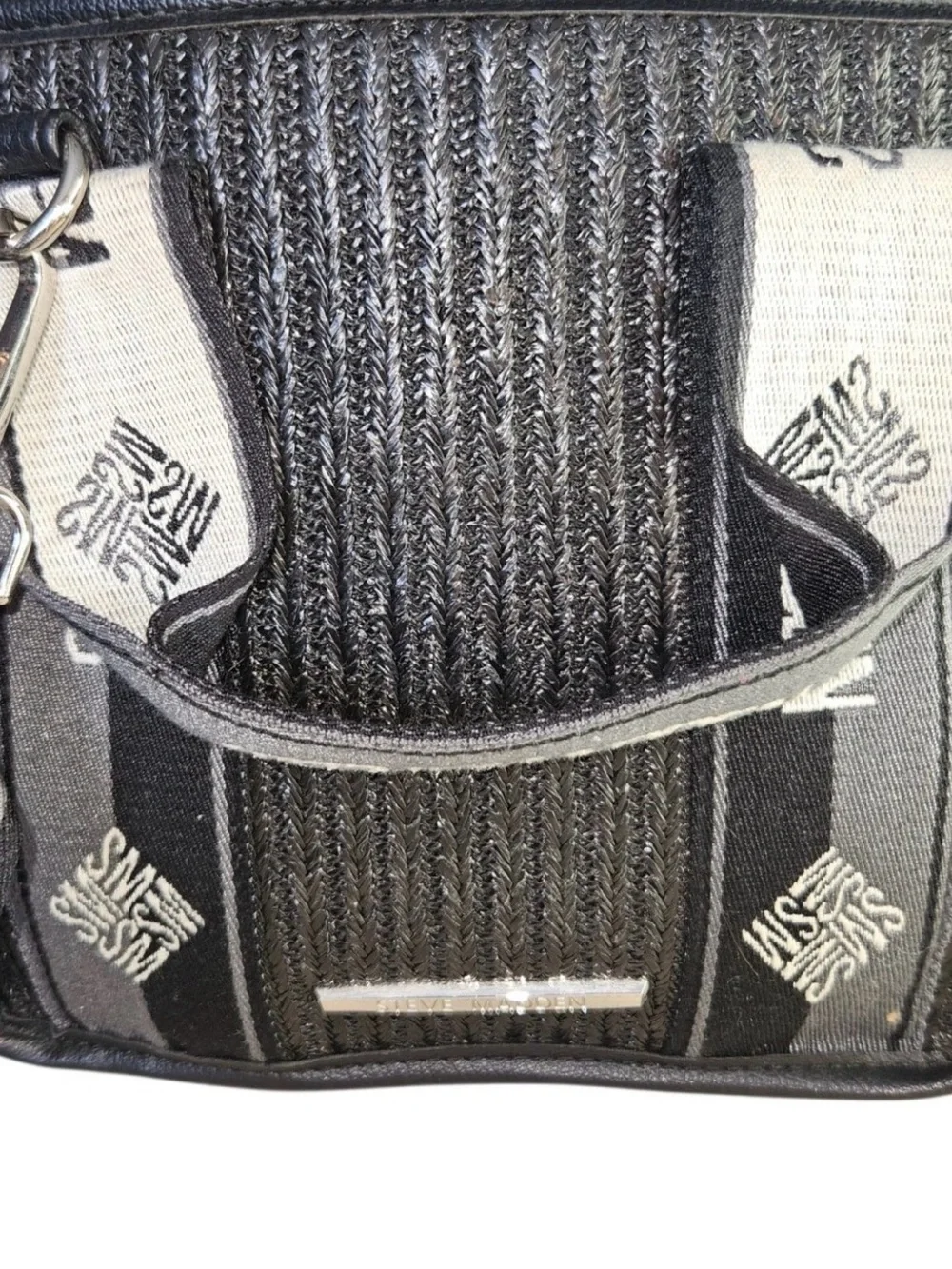 Steve Madden Black Woven Crossbody Bag with Logo Strap